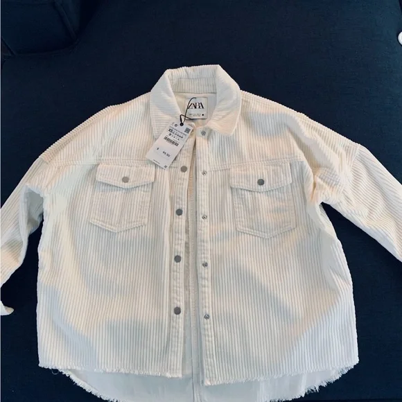 Zara Cream Corduroy Shacket Jacket Button Front Pockets Size XS NWT. - Picture 4 of 4